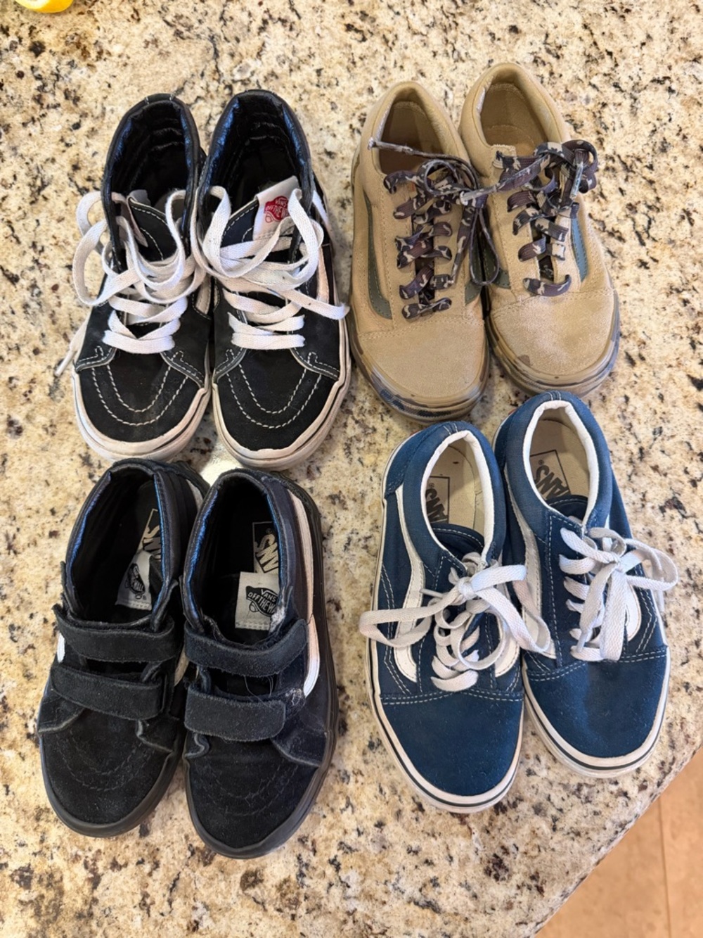 Vans Kids Mixed Pack - Black, Tan, Navy, and Blue Sneakers